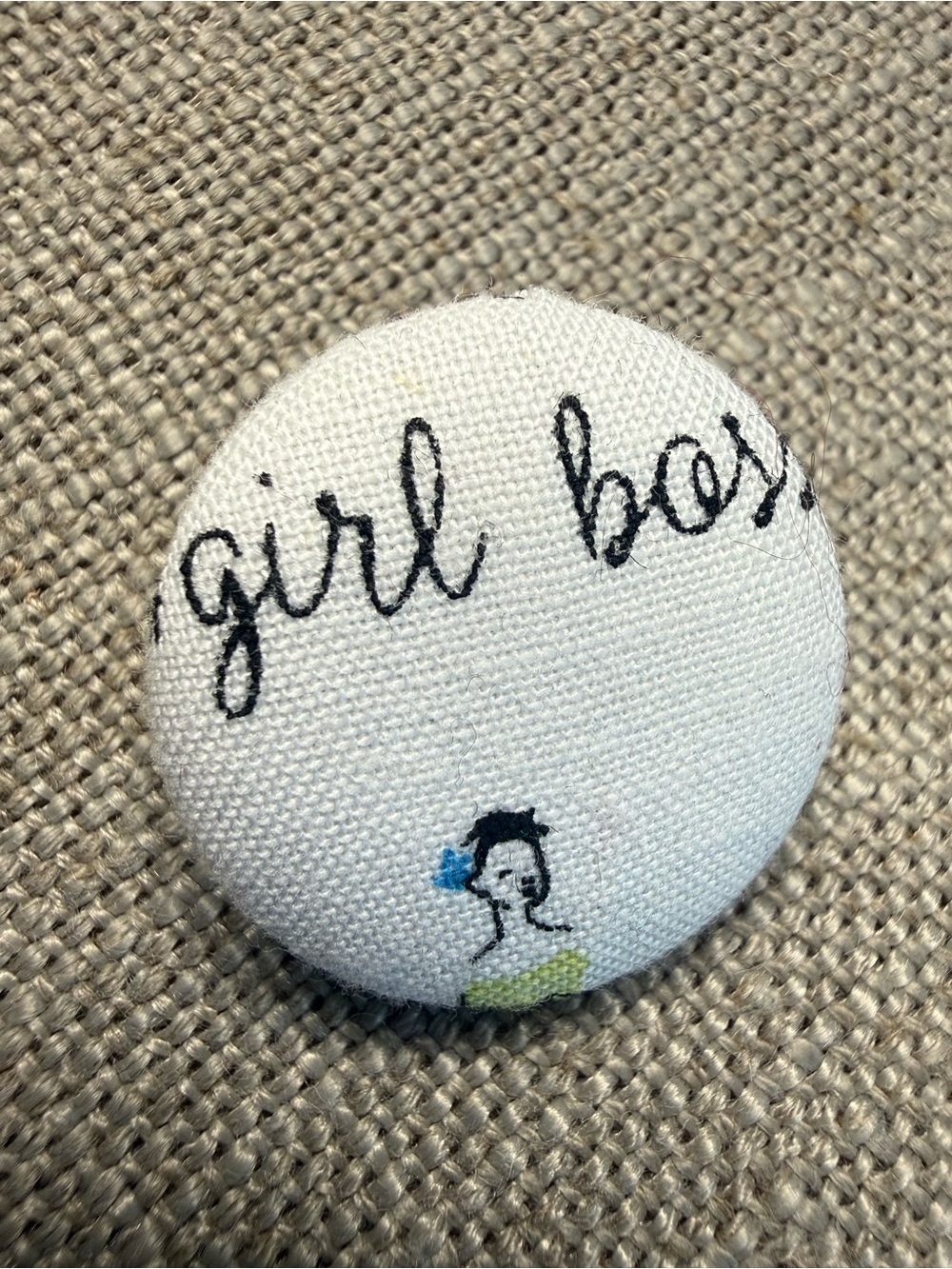 Girl Boss Small White Fabric Button Earrings - Picture 2 of 3